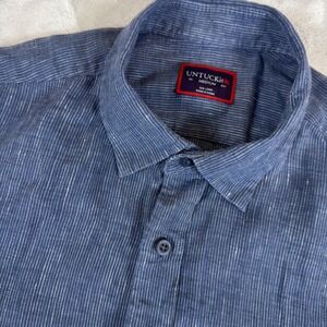 UNTUCKit Linen Short Sleeve Button Down Shirt Mens Medium Blue Casual